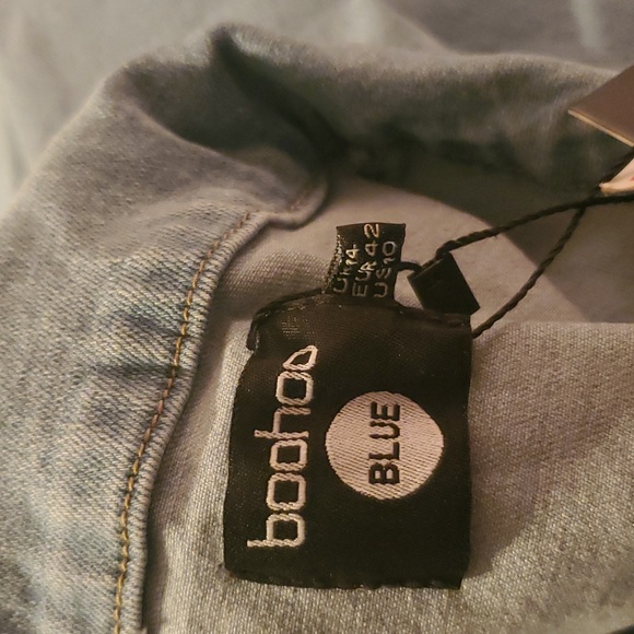 Boohoo Blue Stone Wash Stretch Denim Flared Jumpsuit - Picture 7 of 7